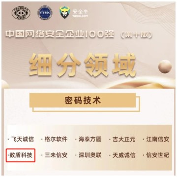 【会员动态】副会长单位数盾科技连续三年入选安全牛中国网络安全企业100强（第十版）